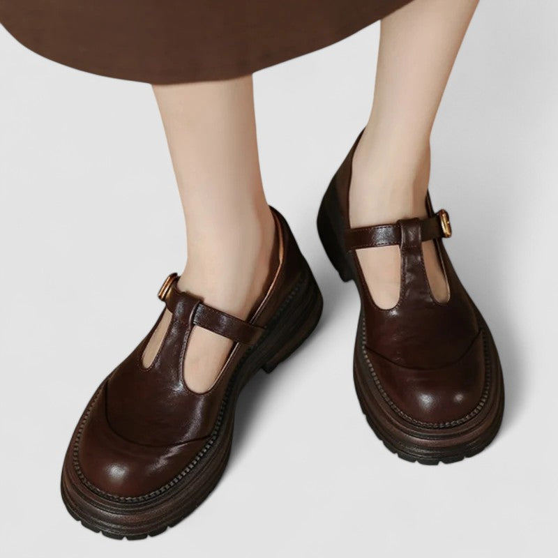 Leather T-Bar Buckle Chunky Platform Mary Jane Flat