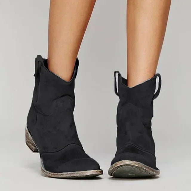Suede Slip On Western Ankle Boot