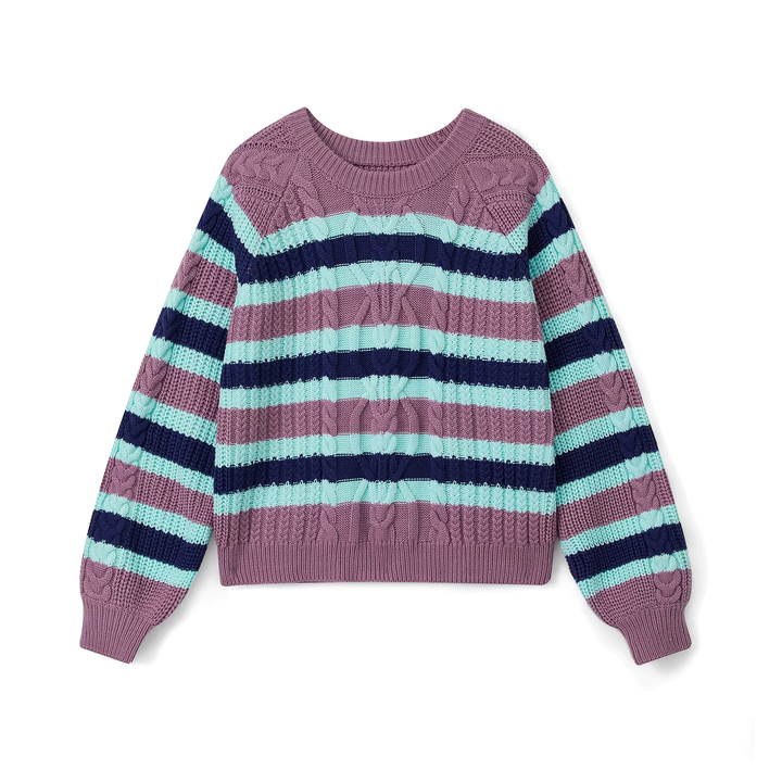 Wilhelmina | Women's Multicolor Striped Cable Knit Sweater