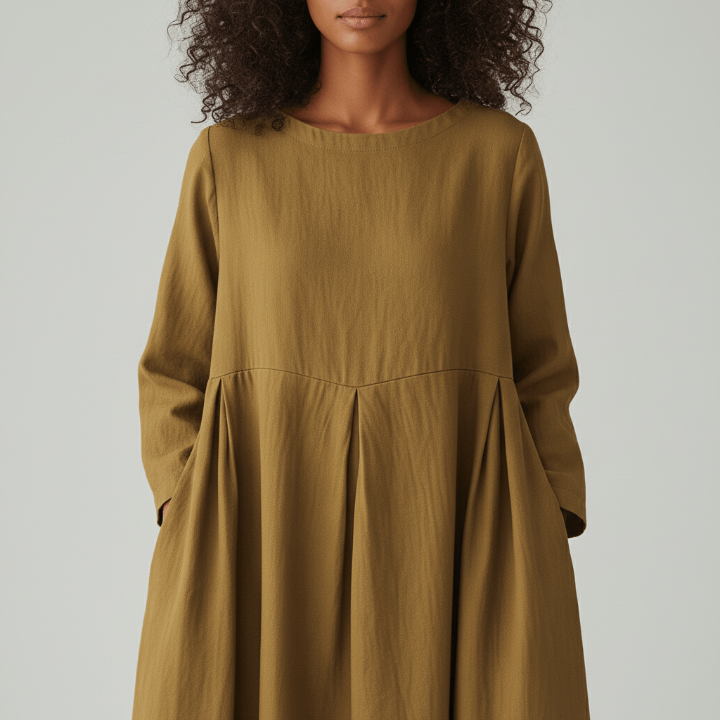 Oversized Boat Neck Pleated Waist Linen Casual Maxi Dress