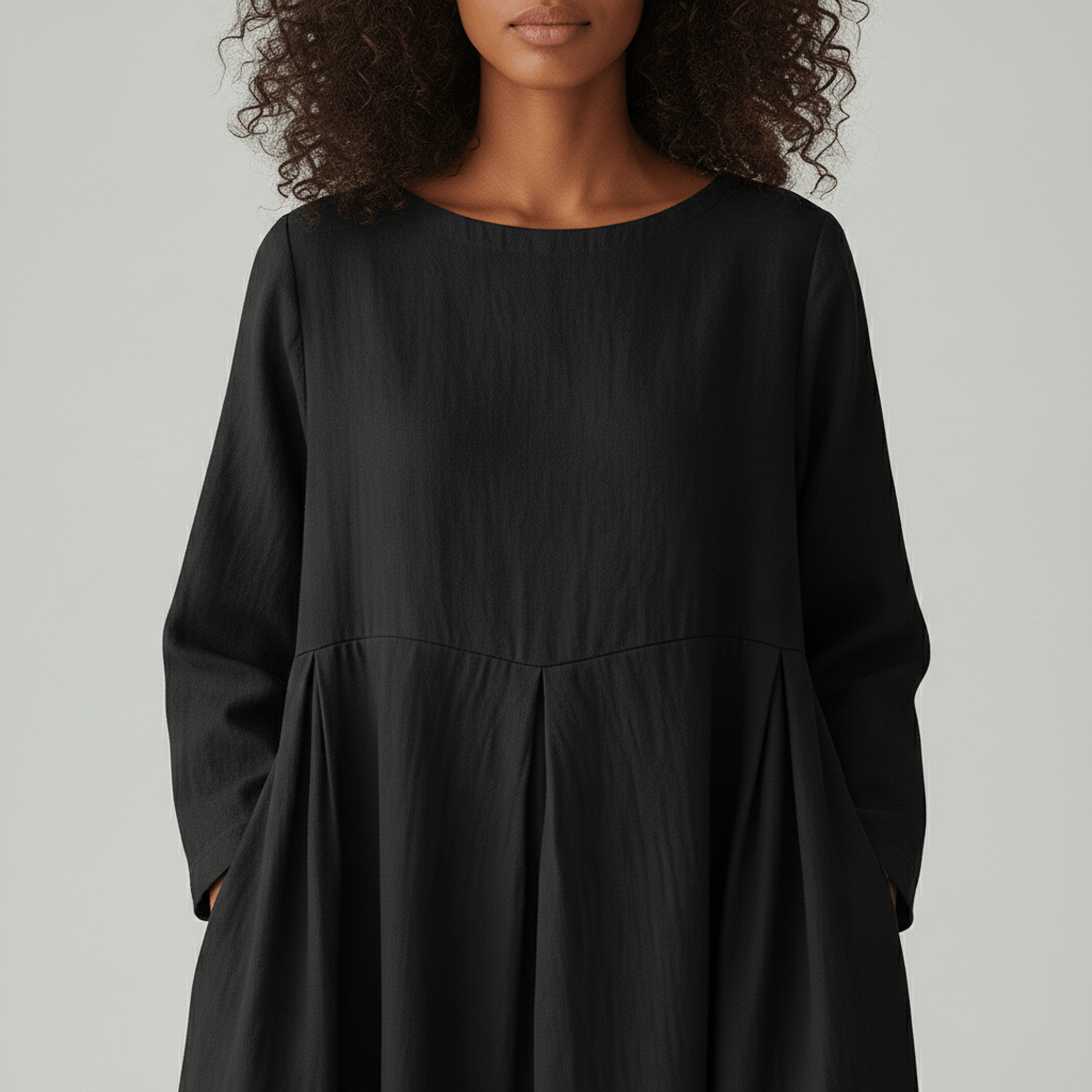 Oversized Boat Neck Pleated Waist Linen Casual Maxi Dress