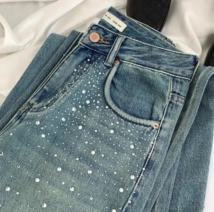 Sofia™ | Jeans Donna Eleganti con Strass e Gamba Larga