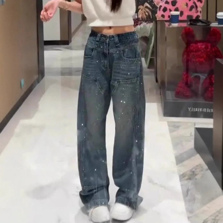 Sofia™ | Jeans a Gamba Larga con Strass Eleganti