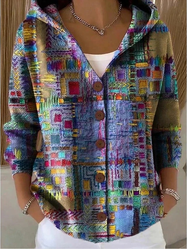 Cassidy | Women's Hooded Multicolour Print Button Cardigan