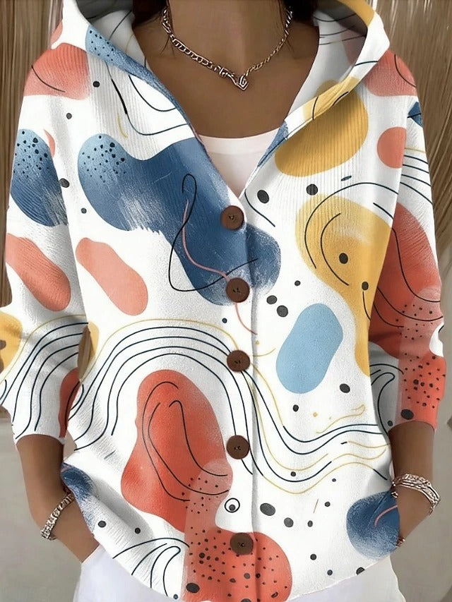 Cassidy | Women's Hooded Multicolour Print Button Cardigan