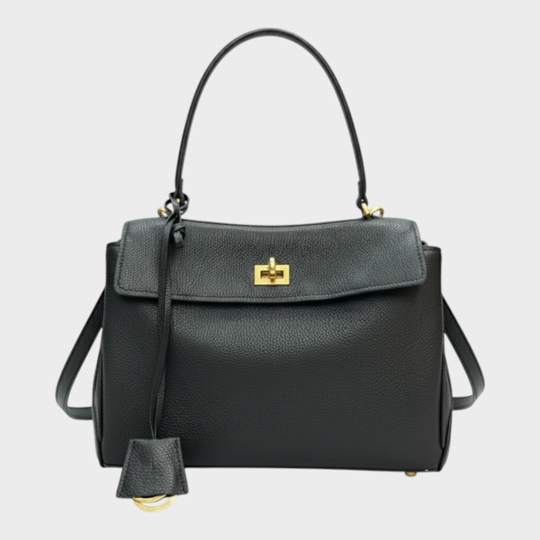 Structured Flap Top Handle Crossbody Leather Handbag