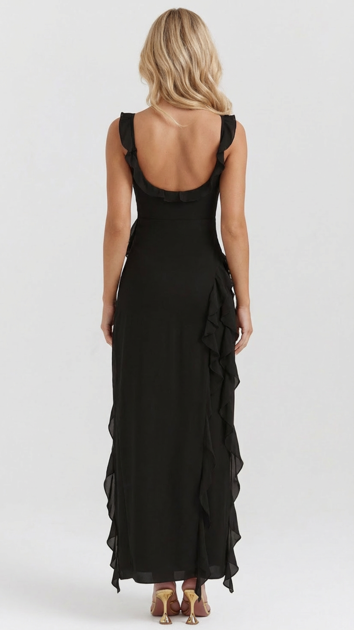 One-Shoulder Ruffle Wedding Guest Maxi Dress