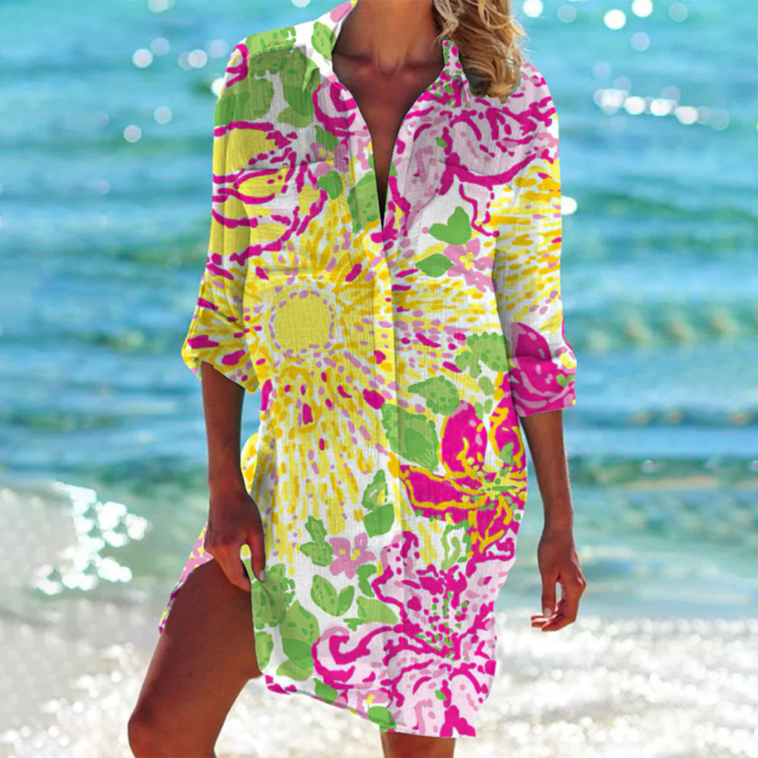 Tie Dye Print Button Down Beach Shirt Dress