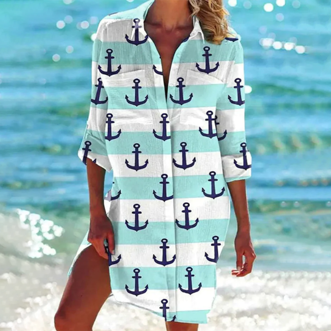 Tie Dye Print Button Down Beach Shirt Dress