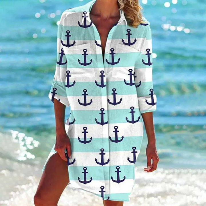 Tie Dye Print Button Down Beach Shirt Dress