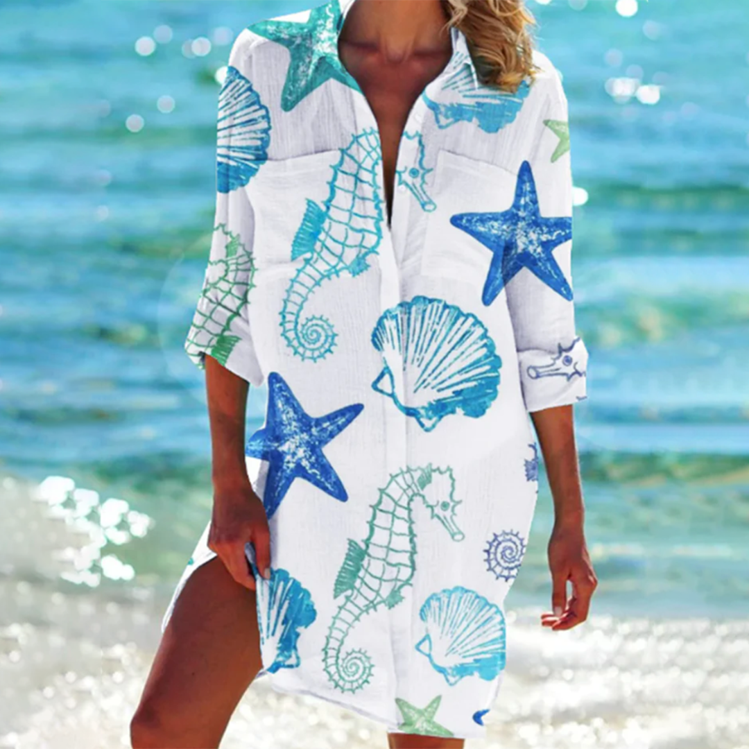 Tie Dye Print Button Down Beach Shirt Dress