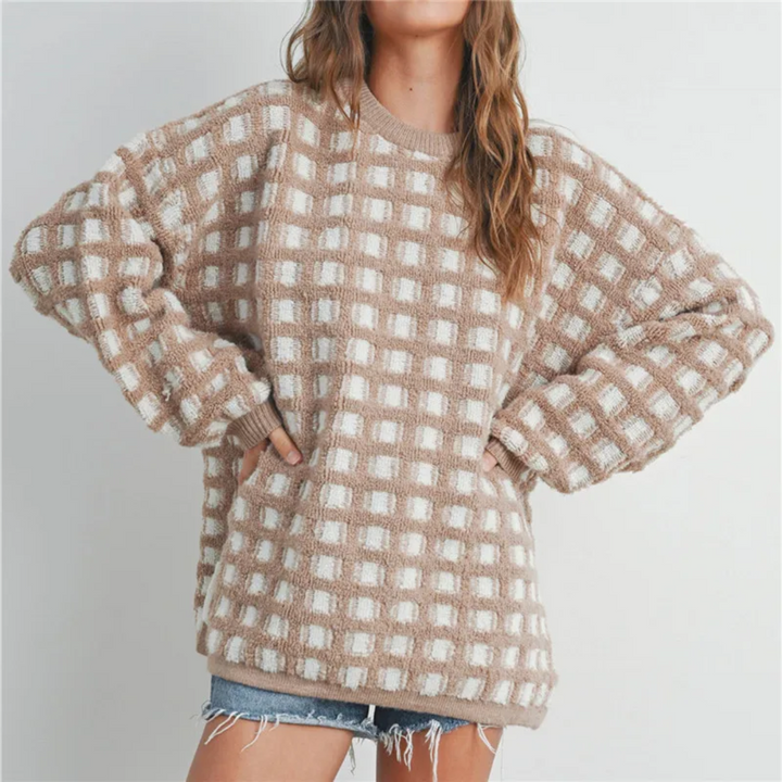 Josephine | Women's Checkered Crew Neck Oversized Sweater