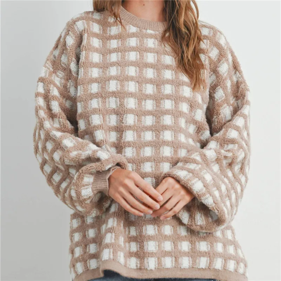 Josephine | Women's Checkered Crew Neck Oversized Sweater