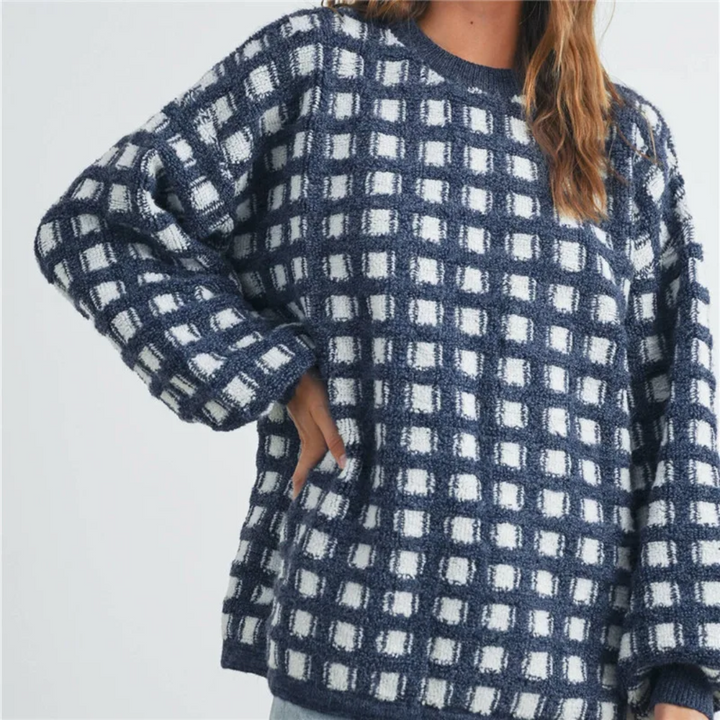 Josephine | Women's Checkered Crew Neck Oversized Sweater