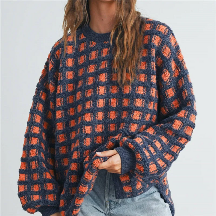 Josephine | Women's Checkered Crew Neck Oversized Sweater