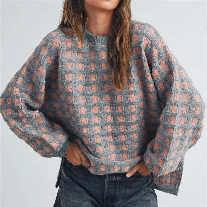 Josephine | Women's Checkered Crew Neck Oversized Sweater