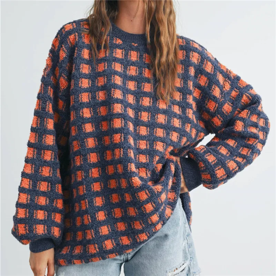Josephine | Women's Checkered Crew Neck Oversized Sweater