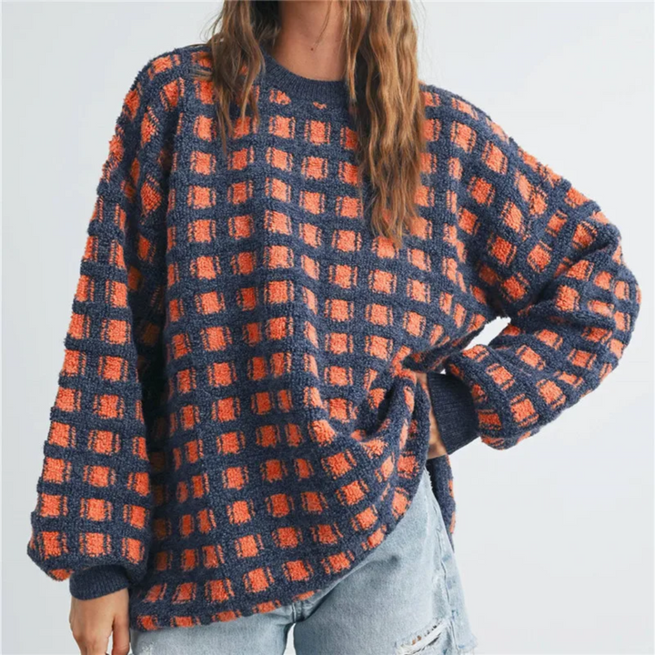Josephine | Women's Checkered Crew Neck Oversized Sweater
