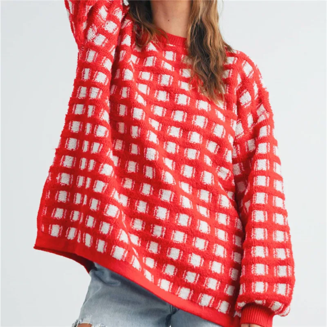 Josephine | Women's Checkered Crew Neck Oversized Sweater