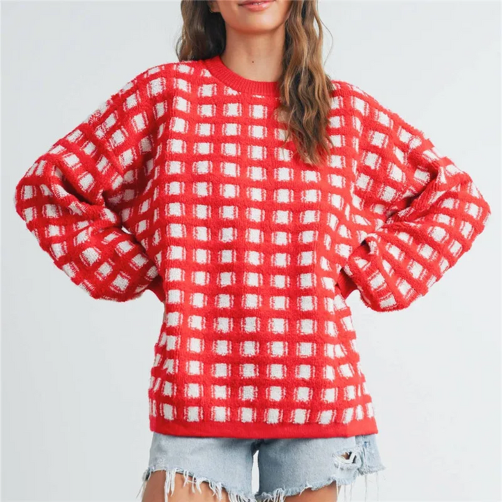 Josephine | Women's Checkered Crew Neck Oversized Sweater