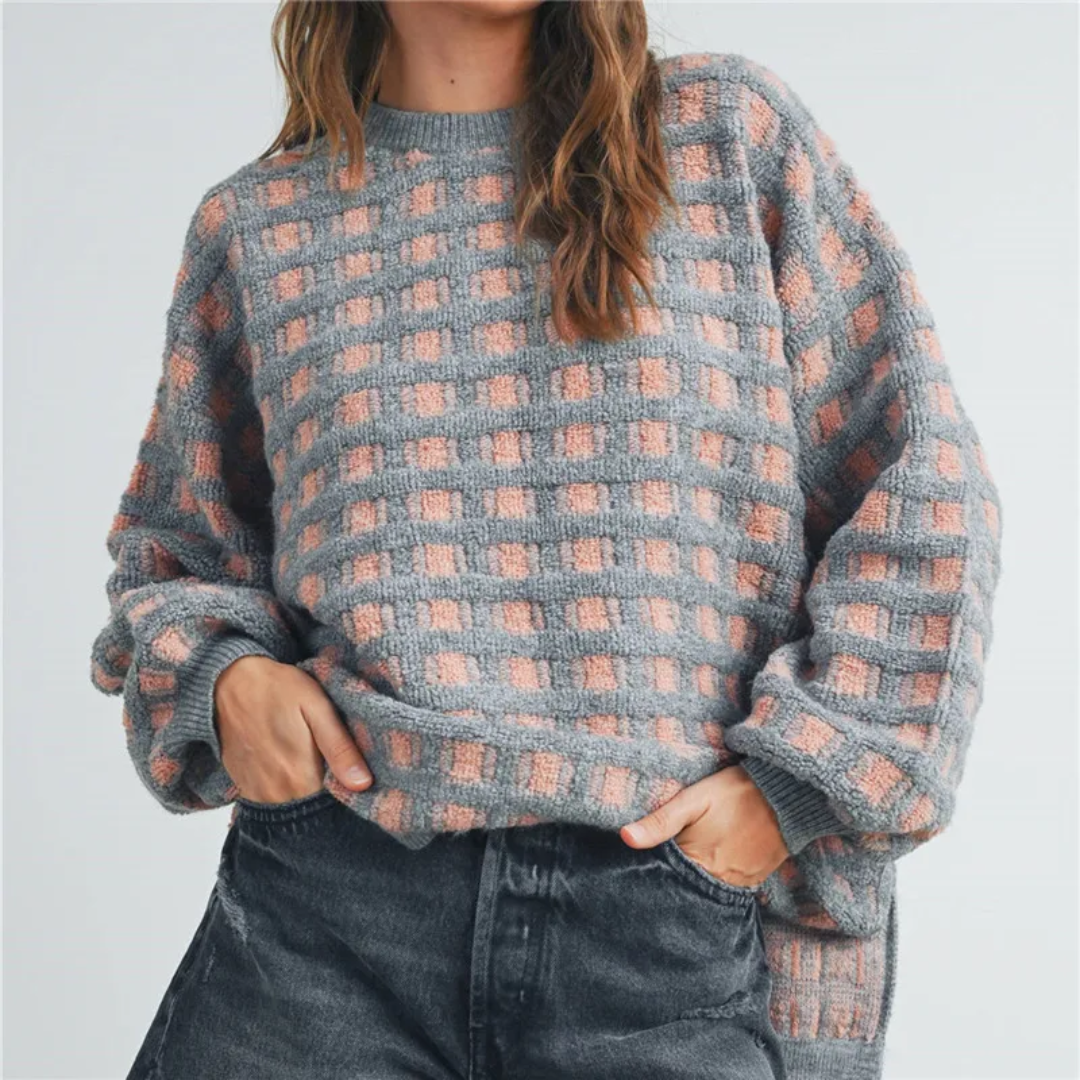 Josephine | Women's Checkered Crew Neck Oversized Sweater