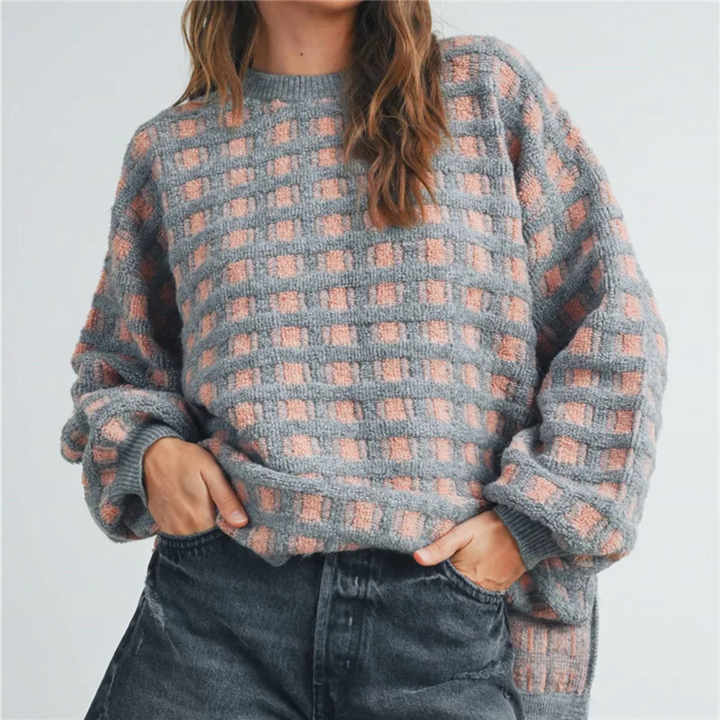 Josephine | Women's Checkered Crew Neck Oversized Sweater