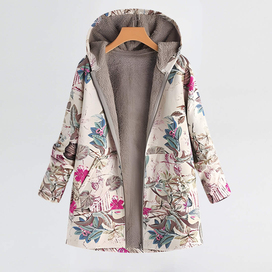 Marguerite | Women's Quilted Floral Print Hooded Jacket with Sherpa Lining