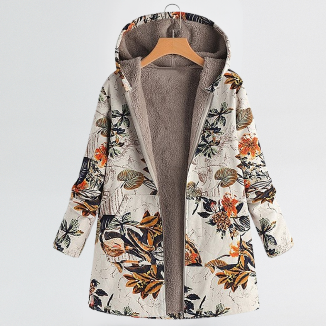 Marguerite | Women's Quilted Floral Print Hooded Jacket with Sherpa Lining