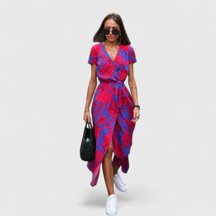 Floral Wrap Midi Dress Casual Summer A Line
