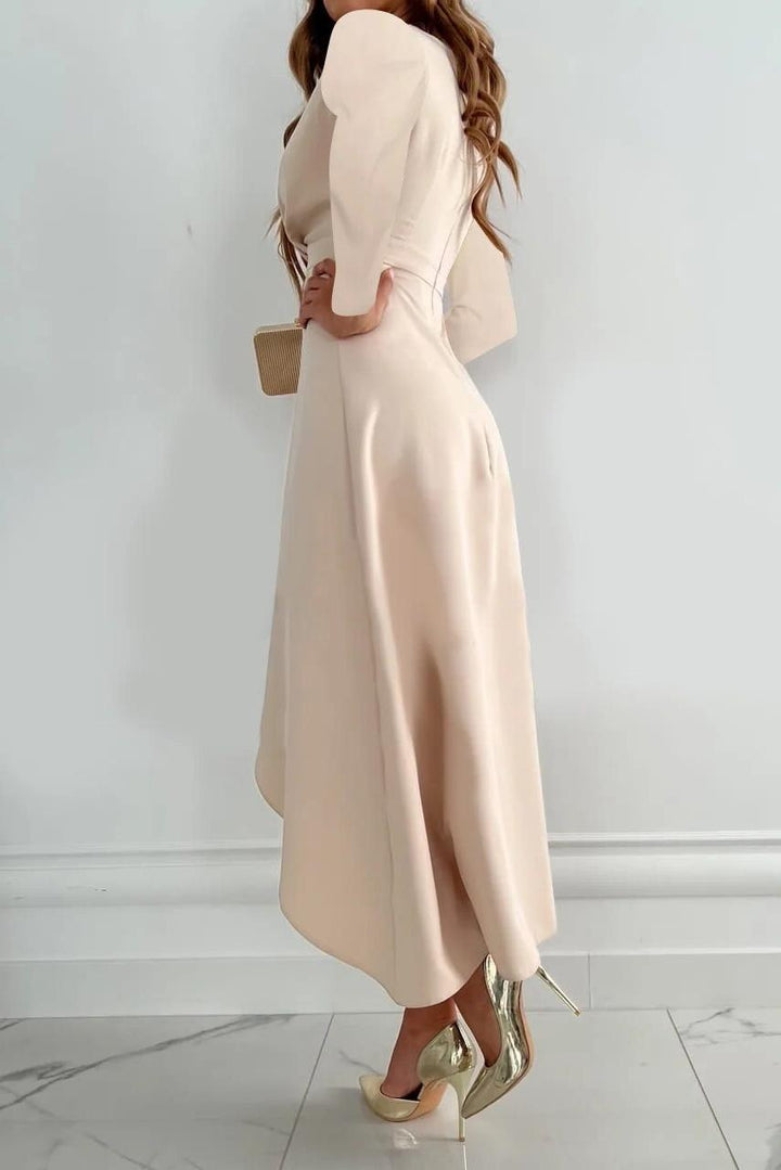 Satin Ruffle Wrap Midi Dress - Formal Wedding Guest