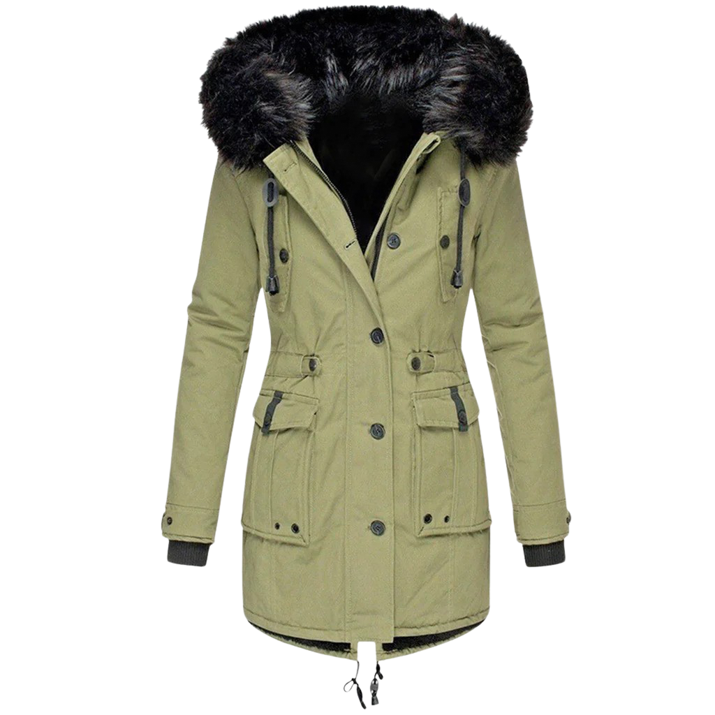Genevieve | Women's Faux Fur Hooded Parka Jacket with Drawstring Waist