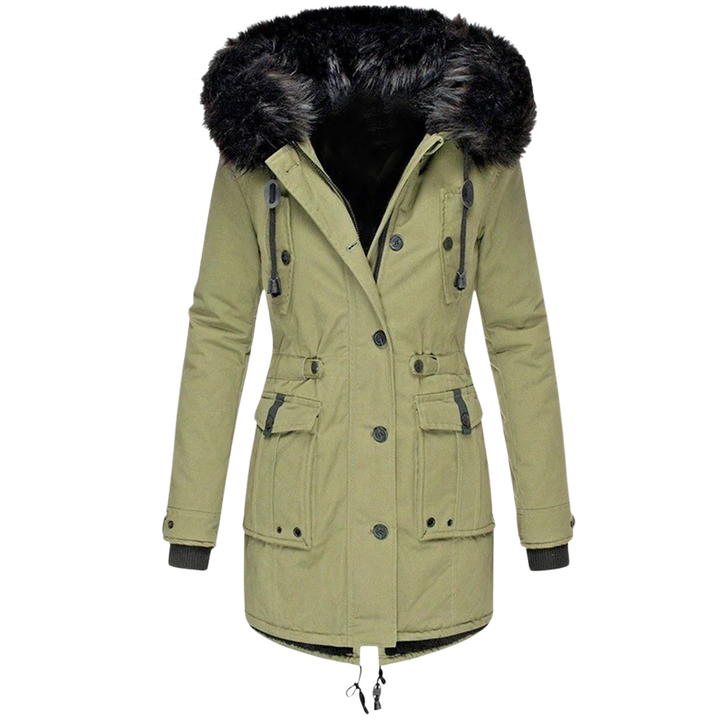 Genevieve | Women's Faux Fur Hooded Parka Jacket with Drawstring Waist