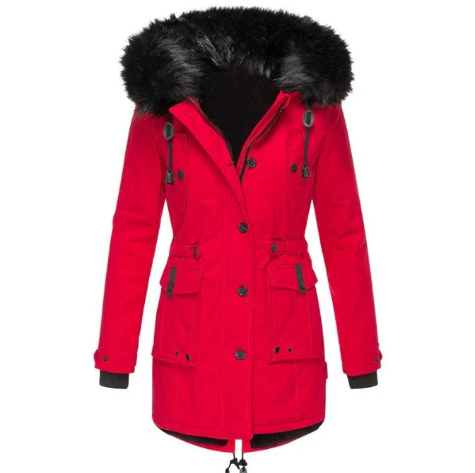Genevieve | Women's Faux Fur Hooded Parka Jacket with Drawstring Waist