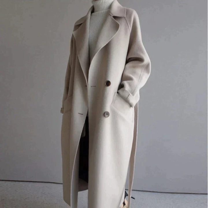 Penelope | Women's Long Wool Coat with Notched Lapel and Belt