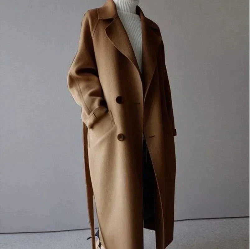 Penelope | Women's Long Wool Coat with Notched Lapel and Belt