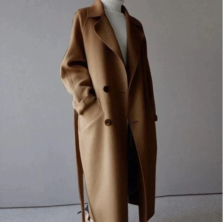 Penelope | Women's Long Wool Coat with Notched Lapel and Belt