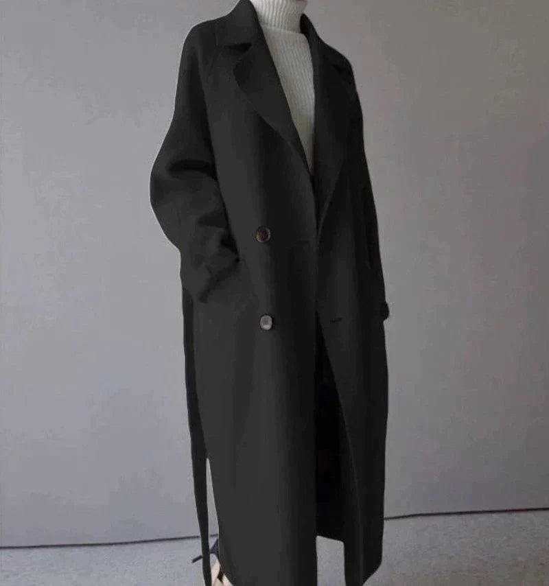 Penelope | Women's Long Wool Coat with Notched Lapel and Belt