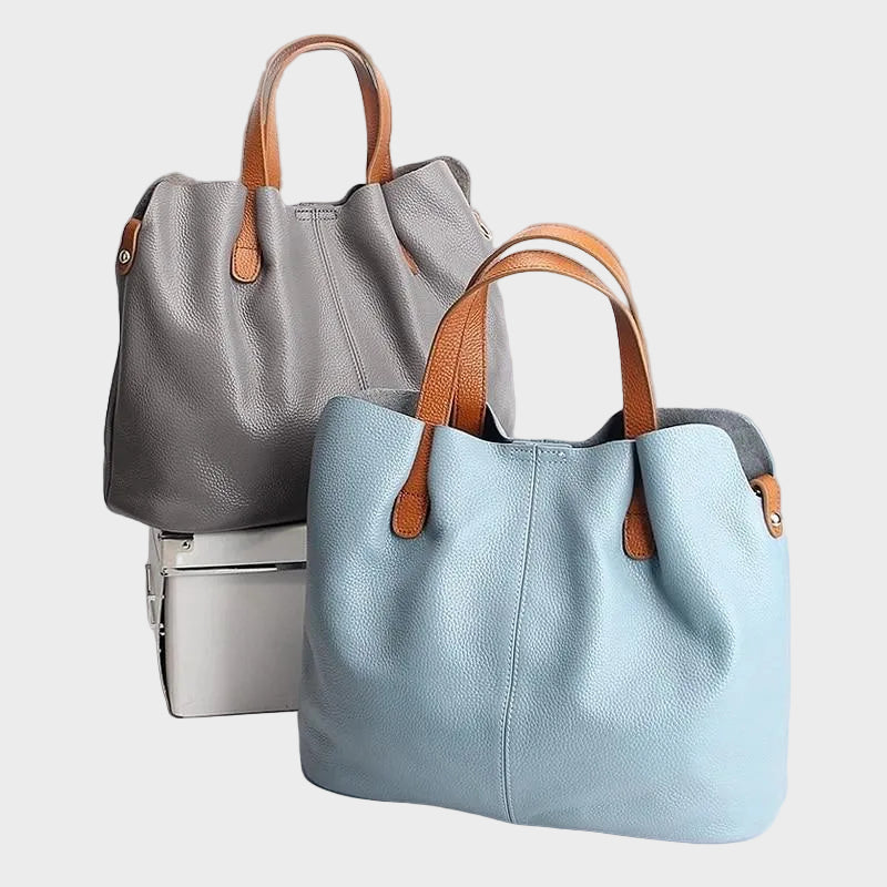 Adalynn | Women's Structured Leather Tote Bag with Contrast Handles