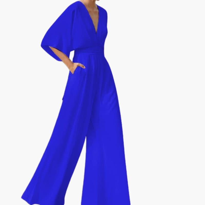 Cape Sleeve V-Neck Elegant Wide Leg Jumpsuit