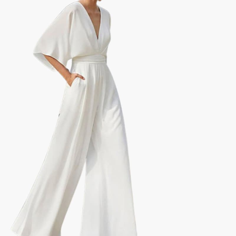 Cape Sleeve V-Neck Elegant Wide Leg Jumpsuit