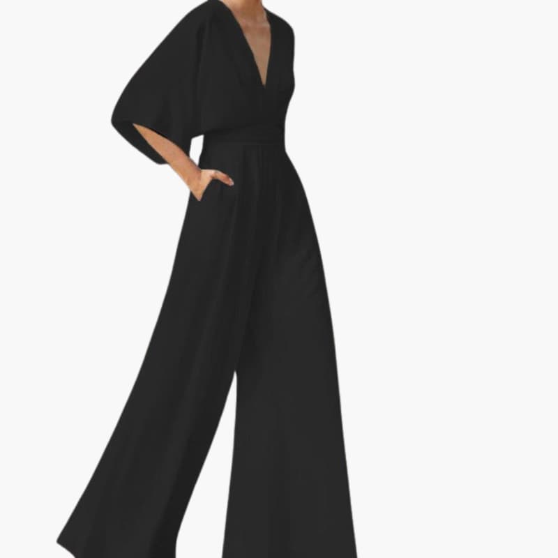 Cape Sleeve V-Neck Elegant Wide Leg Jumpsuit