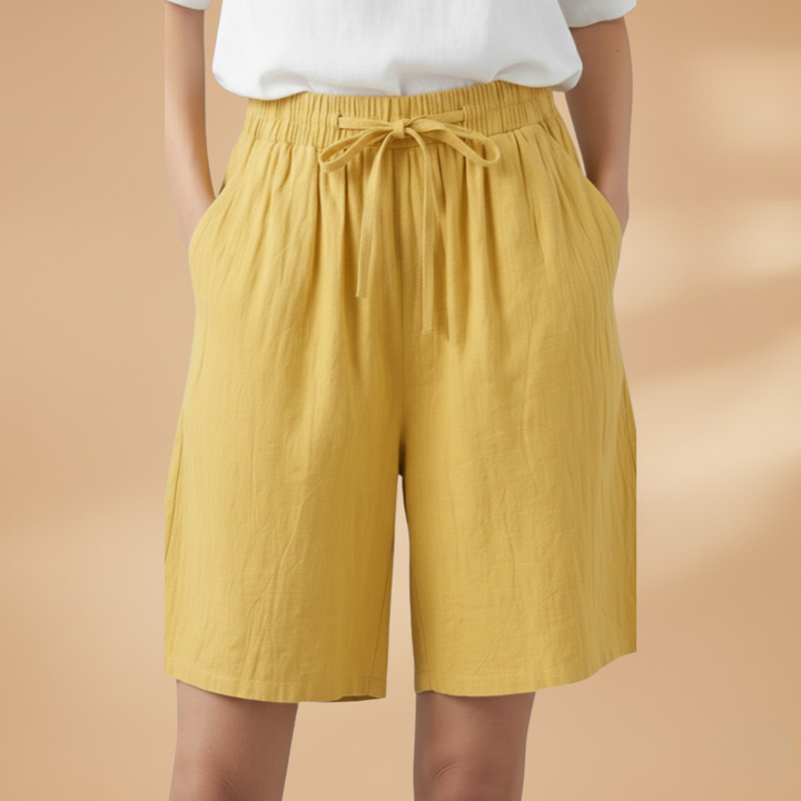 Drawstring Elasticated High Waist Wide Leg Linen Shorts