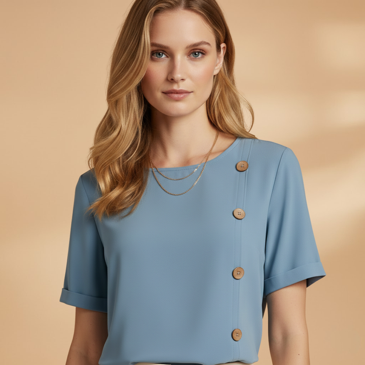 Button Detail Short Sleeve Casual Blouse