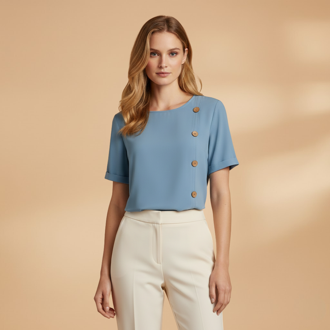 Button Detail Short Sleeve Casual Blouse