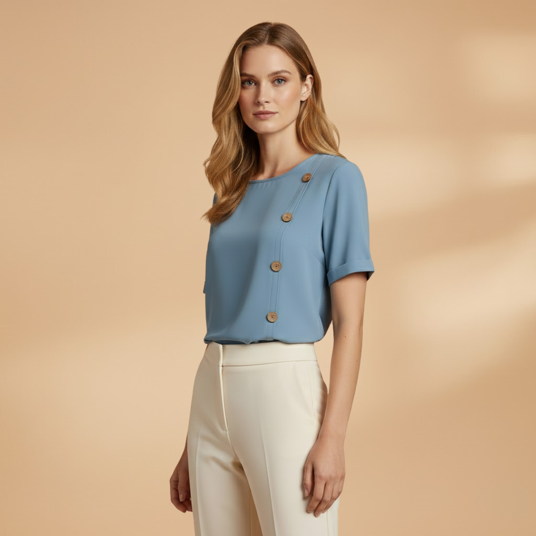 Button Detail Short Sleeve Casual Blouse
