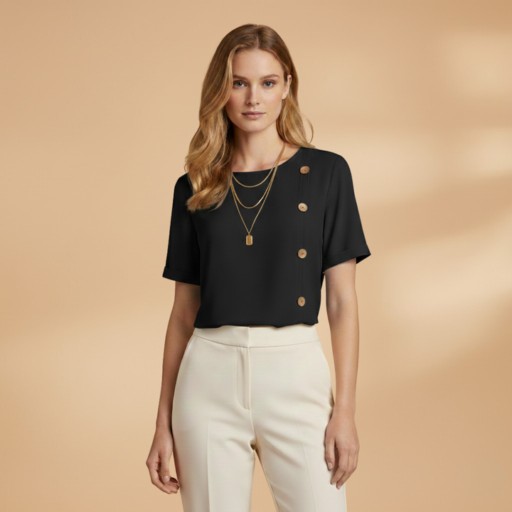 Button Detail Short Sleeve Casual Blouse