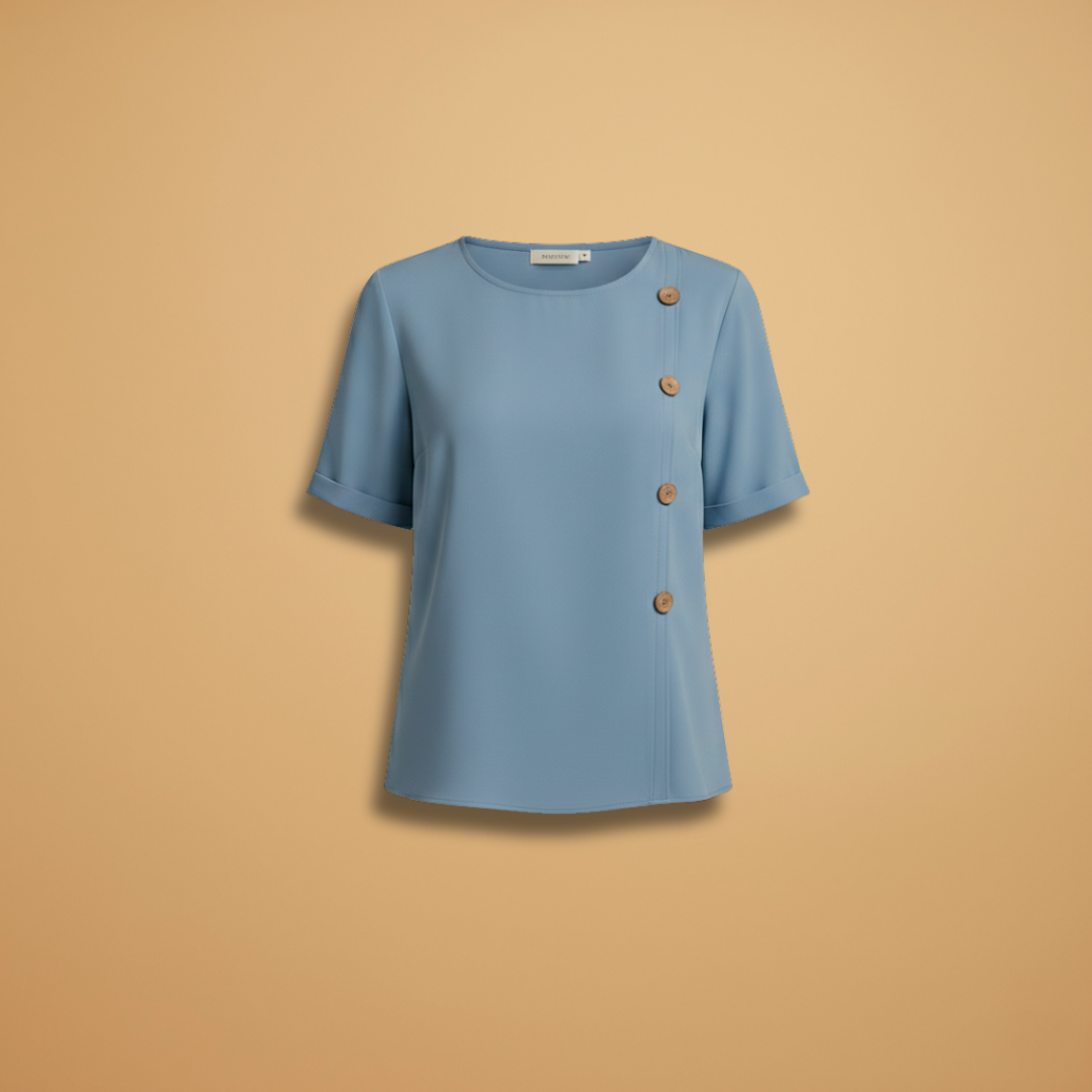 Button Detail Short Sleeve Casual Blouse