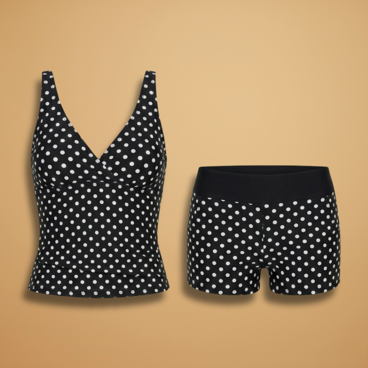 Polka Dot V-Neck Tankini - Two Piece Swimsuit