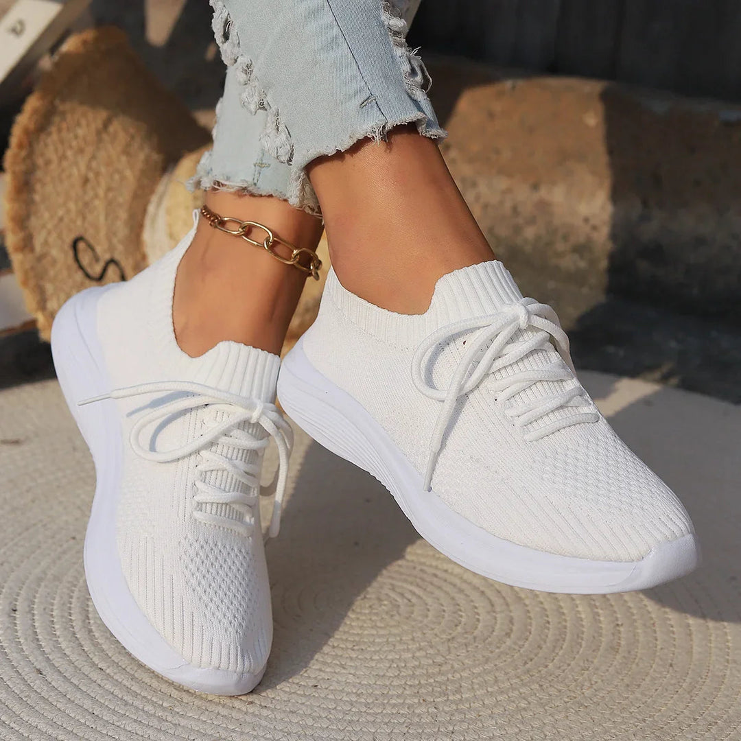 Ribbed Knit Sock Lace Up Lightweight Casual Sneakers