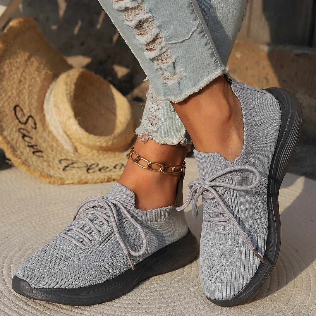 Ribbed Knit Sock Lace Up Lightweight Casual Sneakers